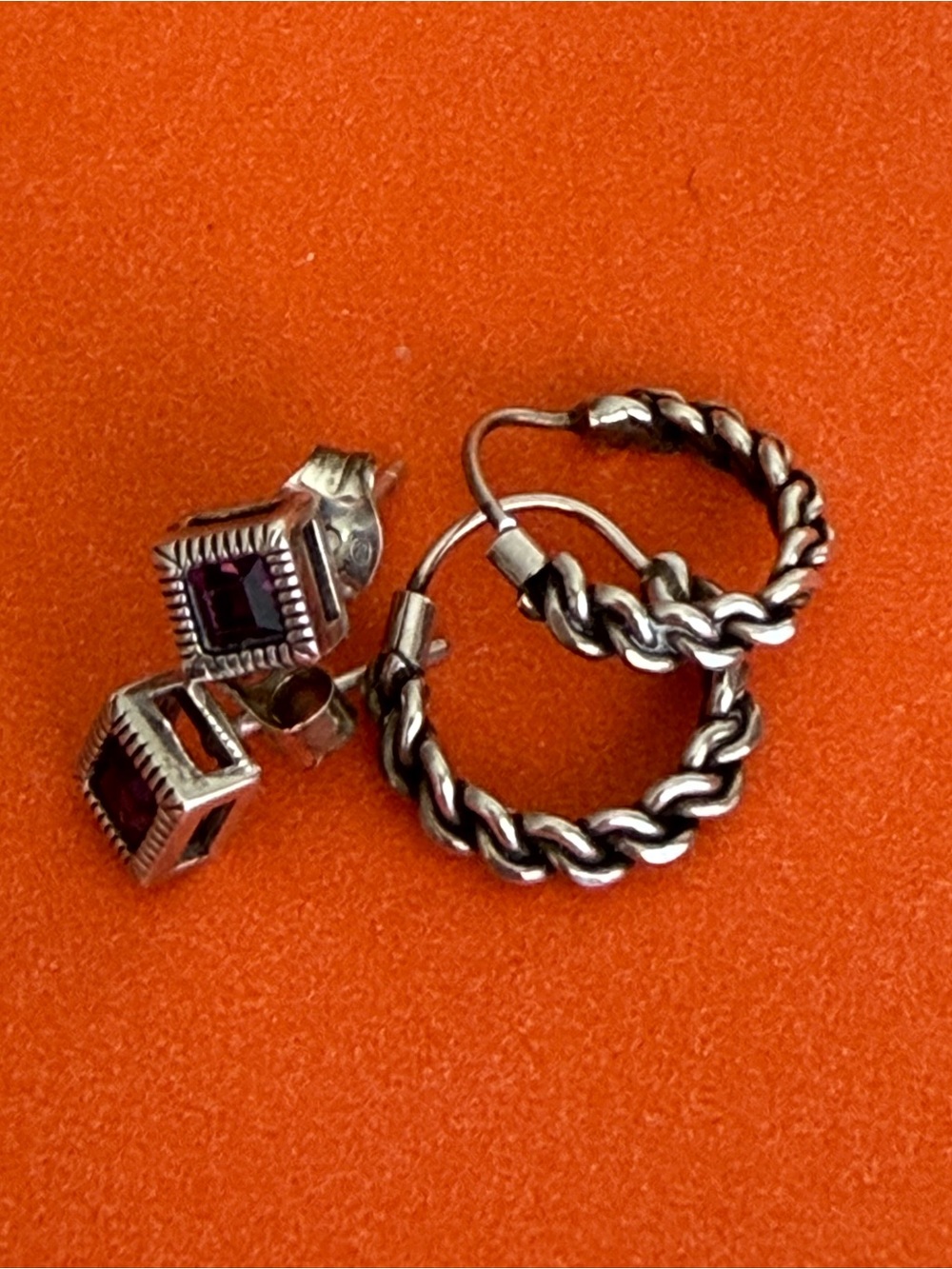 2 small sterling silver hoop post earrings lot